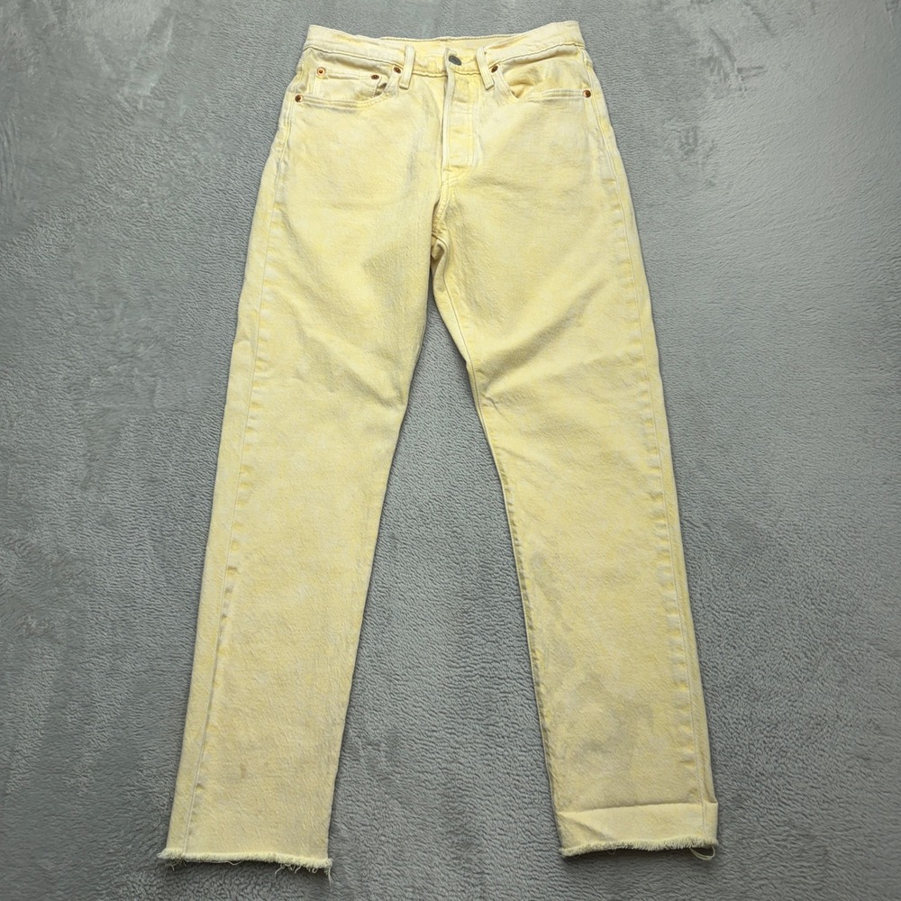 Levis Jeans Womens 27 Yellow 501 Original Fit Acid Wash Raw Hem Straight Leg